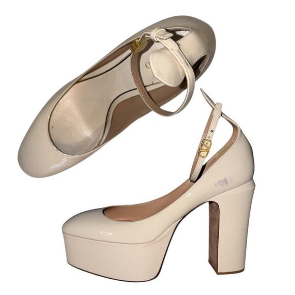Valentino Garavani Tan Go Cream Patent Leather Platform Heels Size 40 - Picture 9 of 15
